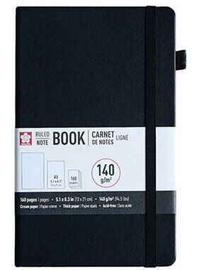 Sakura Notebook Ruled 160 Pages Black 5.1"X8.3" A5 Size Journal School Office
